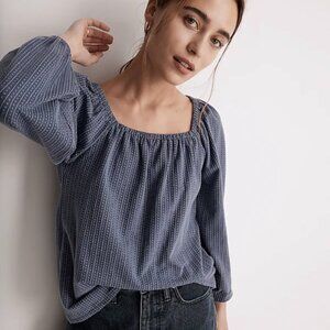Madewell NWT Jacquard Square-Neck Balloon-Sleeve Top